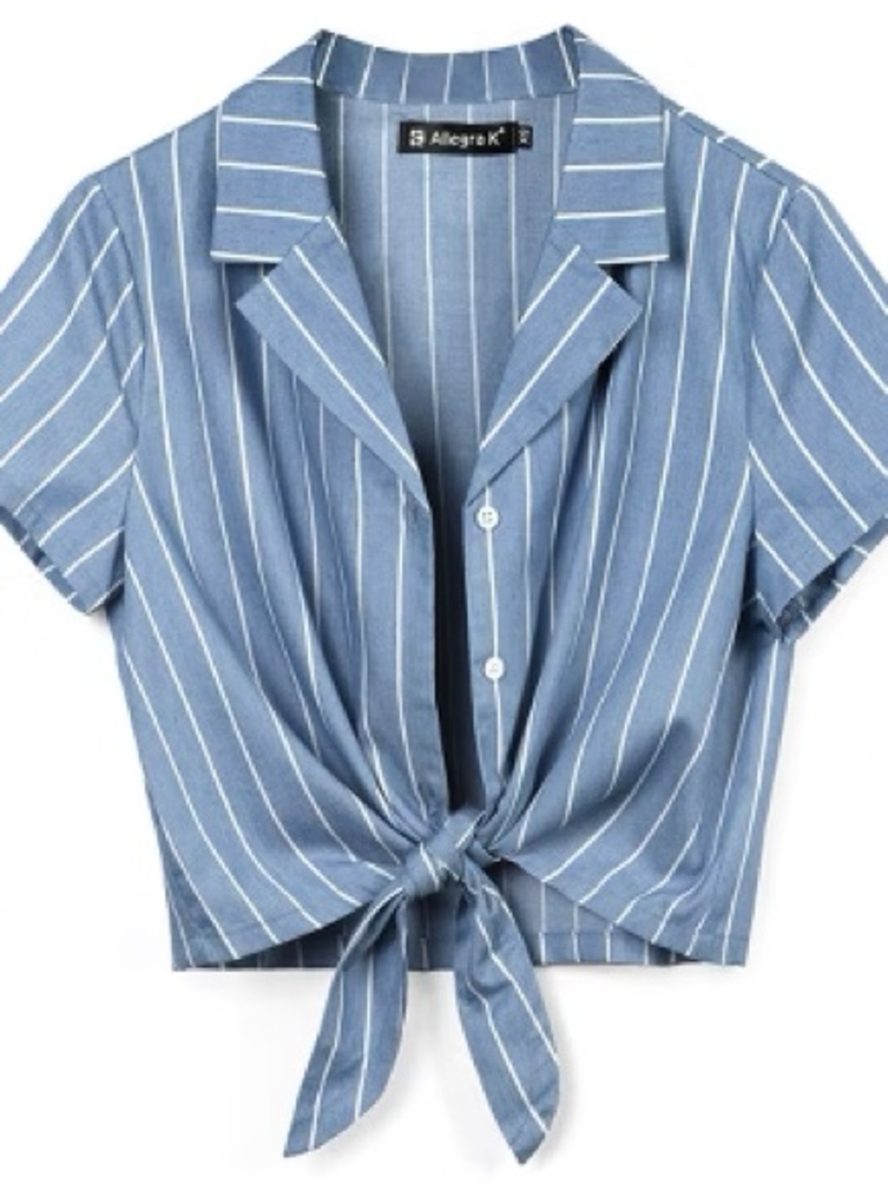 Allegra K Retro Striped Tie Front Crop Shirt Blue White Size M NWT